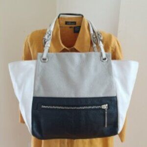 orYANY Leather Handbag size L Folds in to M Double Handle Pockets Gray White Blk